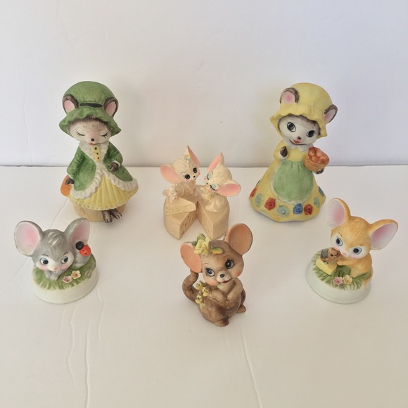 Vintage Porcelain Set of 6 Mouse Figurines - Picture 3 of 9